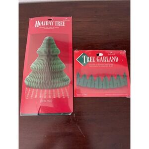 Vintage Hallmark Honeycomb Paper Christmas‎ Tree Centerpiece Garland Decorations